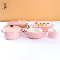 Ensemble de plats de cuisson en céramique rose, personnalisé, de petite taille, plateau de cuisson pour le pain, les gâteaux, Spaghetti