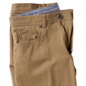 Pantalon décontracté en tissu sergé 100% coton pour homme, poches zippées, coupe droite, uni, ample - Product Image 4