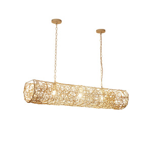 Lustre LED rectangulaire en rotin de style japonais, luminaire décoratif d'intérieur, idéal pour un salon, une salle à manger, une salle de thé ou un intérieur Zen - Product Image 5