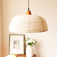 Luminaire suspendu pour table à manger Wabi Sabi, bois massif, tissu en lin, lustre LED à intensité variable 3-CCT, décoration intérieure