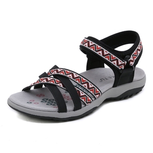 Sandales décontractées d'été pour <span class=keywords><strong>femme</strong></span>, à bout ouvert, avec logo personnalisé, sangles mixtes tissées et fermeture Velcro, couleur beige-gris, semelle ondulée profilée, pour activités de plein air - Product Image 3