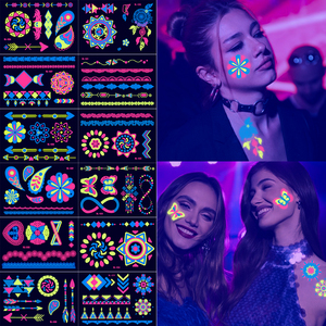 12 pièces tatouages temporaires lumineux Fluorescent néon dans l'obscurité éclairer <span class=keywords><strong>tatouage</strong></span> coeur <span class=keywords><strong>papillon</strong></span> <span class=keywords><strong>épaule</strong></span> <span class=keywords><strong>tatouage</strong></span> fête autocollant - Product Image 3