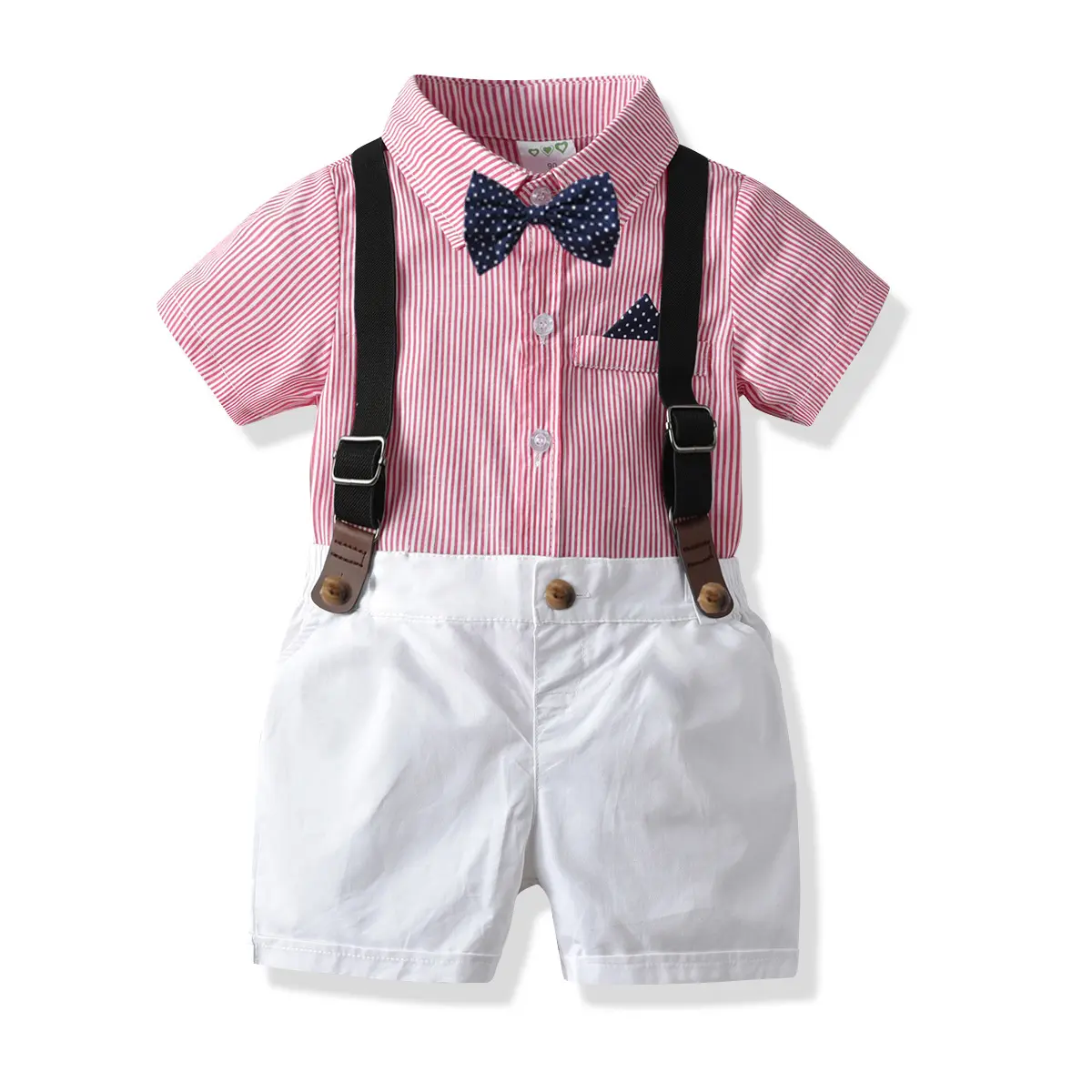 Bebek yaz giyim bebek çocuk erkek bebek giysileri setleri resmi smokin beyefendi takım elbise şerit Romper genel pantolon kıyafetler