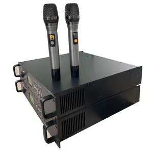 Professional audio PA system audio 2U power amplifier 100V 4-16 OHM with 2 UHF wireless microphones covering 100 meters