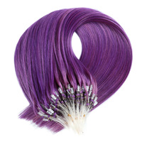 Extensiones de Cabello Humano Natural Remy, Doble Trama, Color Castaño Oscuro, Ondulado, con Punta de Micro Anillo y Anillos Nano