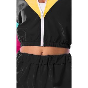 Conjunto Deportivo de 2 Piezas para Mujer, Bloques de Color, Top Corto con Cierre Frontal y Manga Larga, Ropa Deportiva Cortavientos para Primavera - Product Image 4