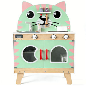 Jouet en <span class=keywords><strong>bois</strong></span> pour enfants, vert, pour l'éveil éducatif, avec jeu de rôle de cuisine, poupée chat, cuisinière de simulation et cuisinière de cuisine - Product Image 1