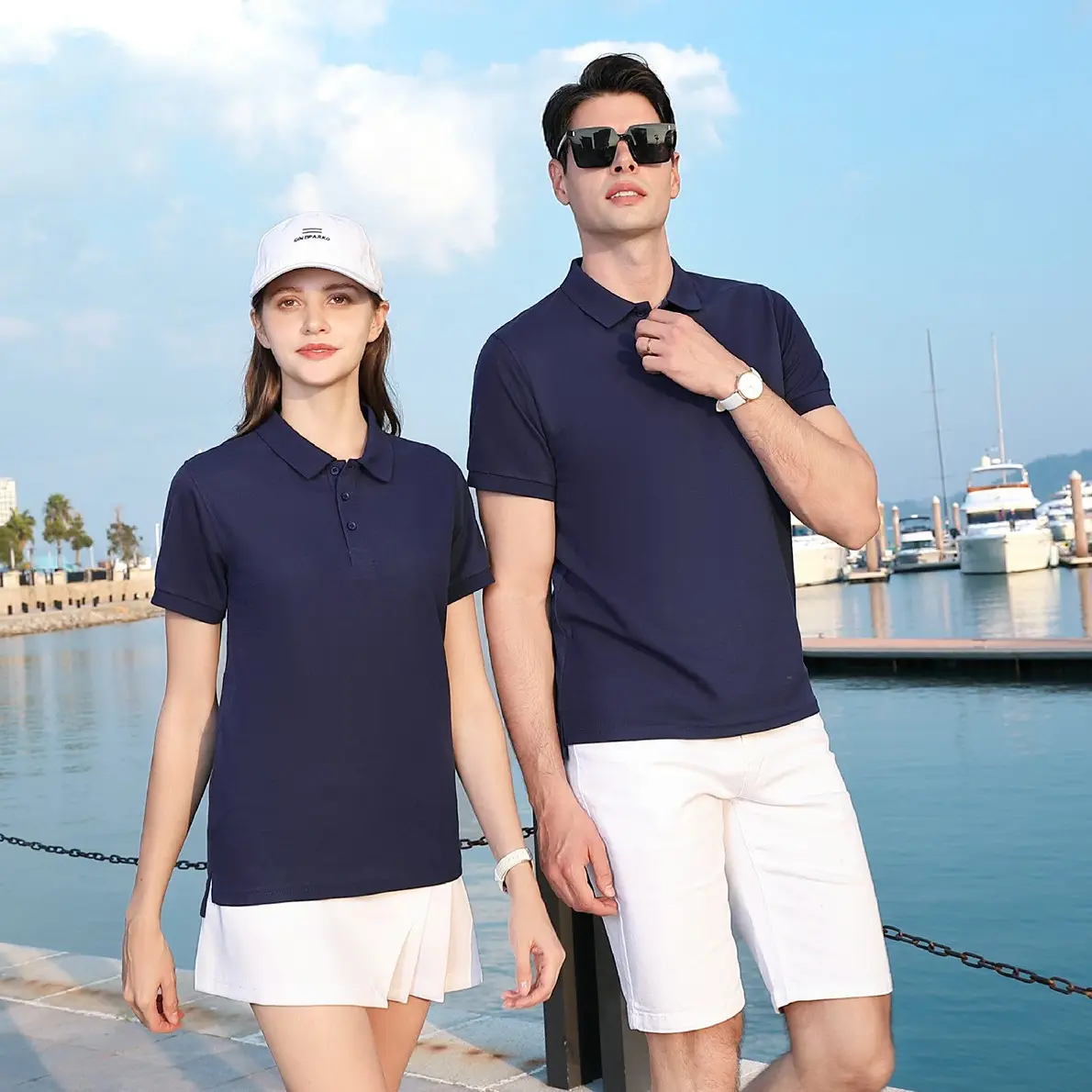 T-shirt blanc 100% coton 100% Polyester pour homme et femme, impression personnalisée, vêtement de travail unisexe, Polo à manches courtes