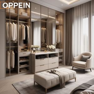 For Oppein Customized 5 X 3 Meters Melamine Cabinets with Dressing Furniture <strong>Inserts</strong> Modern Style Closet Organizers <strong>Wardrobe</strong> - Product Image 1