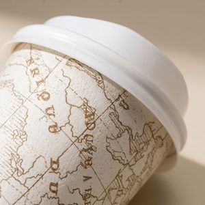 WELPACK Bicchiere di Carta Ecologico da 12oz a Parete Singola con Coperchio, Stampa Personalizzata Mappa del Mondo Vintage, Tazza Usa e Getta per Tè e Latte - Product Image 2