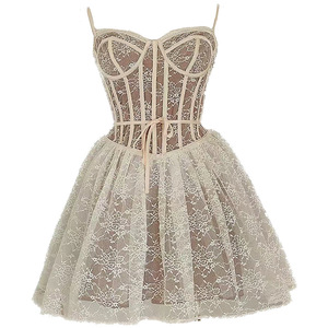 ชุดเดรสทรงเอไลน์แบบไทยประดับโบว์ผูกเอว สายคล้องไหล่ ป้องกันไฟฟ้าสถิตย์  เย็บผ้าลูกไม้โปร่งช่วงเอว - Product Image 6