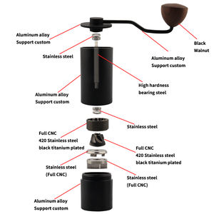 Bouton en <span class=keywords><strong>noyer</strong></span> noir broyeur manuel en aluminium fraises coniques professionnel Mini mode moulin à café à main pour la maison et le café Baristas - Product Image 2