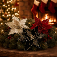 Fleurs de Poinsettia artificielles en polyester, décorations de Noël, décoration intérieure, taille personnalisée, fournitures de Noël