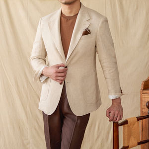 <span class=keywords><strong>Blazer</strong></span> Classico da <span class=keywords><strong>Uomo</strong></span> in Lino 100% per l'Estate, Giacca Casual Leggera Sfoderata Traspirante a Due <span class=keywords><strong>Bottoni</strong></span> Monopetto - Product Image 1