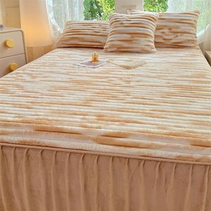 ชุดเครื่องนอนผ้าปู<span class=keywords><strong>เตียง</strong></span>แบบคงที่ผ้ากำมะหยี่สีน้ำตาลหนากันแบคทีเรียที่คลุมที่นอนขนกระต่าย - Product Image 6