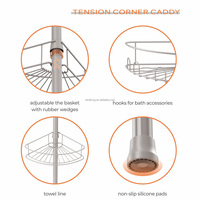 WIREKING Caddy de douche d'angle à 4 niveaux Tige de tension de douche Organisateur de bain Caddy de douche du sol au plafond