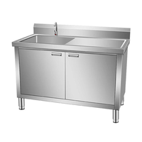 Évier de cuisine professionnel en acier inoxydable avec armoire de rangement, évier simple ou double, évier de restaurant avec plan de travail