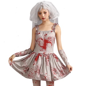 Bloodstained Clothes Ghost Bride Adult Kids Halloween Costume Women Men Blood Stained Suit and <strong>Veil</strong> Horror Vampire Zombie <strong>Dress</strong> - Product Image 5