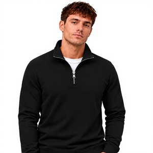 Sudadera Premium para Hombre, Negra Texturizada, con Cierre de Media Cremallera, 550 g/m², con Cuello Alto y Cremallera Plateada, Estilo Vintage para Invierno - Product Image 1