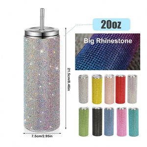 Offre Spéciale – Gobelet de Voyage Isotherme 20 oz en Acier Inoxydable avec Paillettes et Strass, Tasse Droite Scintillante avec Paille - Product Image 3