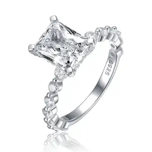 Luce quadrata di lusso fiore di ghiaccio charm squisita gioielli da donna 925 in argento sterling tesoro zircone anello con diamanti