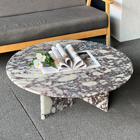 Table Basse Moderne à Plateau Rond en Marbre Blanc, Socle en T Bas, pour Salon, Luxe Naturel, Table d'Appoint Calacatta Personnalisée