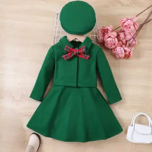 Toddler Baby Girls Red Winter Clothes Suit Kids Flannel Top And Skirt 2 Piece Outfit Children's Clothes OEM Service Solid