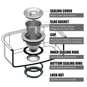 مصفاة حوض مطبخ عالية الجودة من الفولاذ المقاوم للصدأ، مصفاة عامة مقاس 4.45 بوصة لحوض المطبخ - Product Image 3