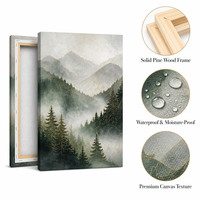 Impression sur toile abstraite de forêt de montagnes brumeuses avec des arbres de pin, art mural suspendu pour le salon et la décoration d'hôtel, taille personnalisable