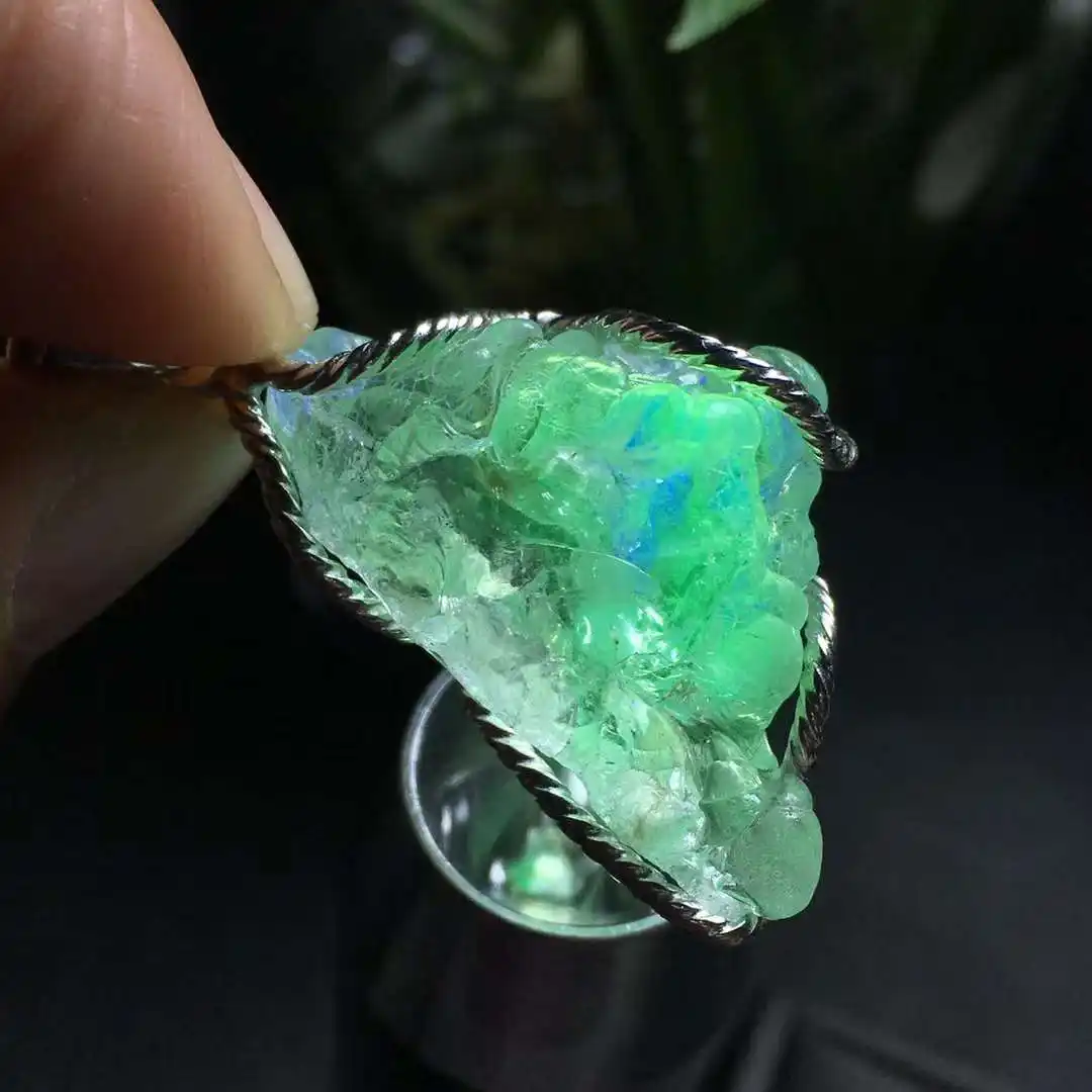 Hete Verkoop S925 Sliver Natuurlijke Hyalite Hangende Genezing Crystal Water Opal Feng Shui Voor Genezing