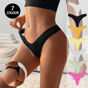 Culottes hipster sans couture en tricot uni avec logo personnalisé, forme en V, sexy pour femmes - Product Image 1