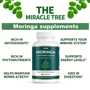 Capsules OEM Moringa 800mg, poudre de feuilles de Moringa pure, origine unique, pour l'énergie, le métabolisme et le soutien immunitaire - Product Image 3