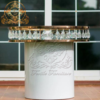 Support à gâteau professionnel de luxe moderne en verre miroir, base en acier inoxydable, grande table ronde avec cristaux pour événements, banquets et mariages