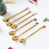 Ensemble de cuillères à thé et à café en acier inoxydable doré, souvenir de Noël personnalisé, mignon