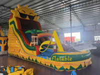 Toboggan aquatique gonflable arc-en-ciel Dauphin Soleil avec piscine et palmier, toboggan aquatique gonflable Soleil pour enfants, pour l'extérieur
