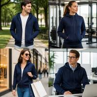 Sweat-shirt à capuche uni personnalisé avec fermeture éclair intégrale et cordons de serrage, sweat-shirt de sport décontracté, sweat-shirt unisexe tendance pour homme