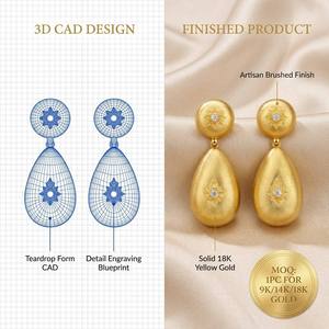 Pendientes Artesanales de Oro Sólido 9K/14K/18K con Forma de Lágrima Mate, Colgantes Sofisticados con Textura para Joyería de Herencia - Product Image 1