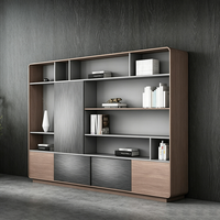 Armoire de rangement moderne en bois, classeur en acier avec éclairage LED, étagère ouverte, vitrine de bureau, organisateur de dossiers, placard