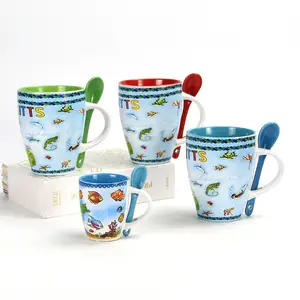 Design personalizzato di animali marini in diverse dimensioni e colori in ceramica gres in gres mare animale tazza con cucchiaio