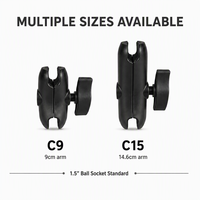 Support de fixation robuste en aluminium de 1,5 pouce de type C avec double bras articulé et plaque de base AMPs à double ventouse