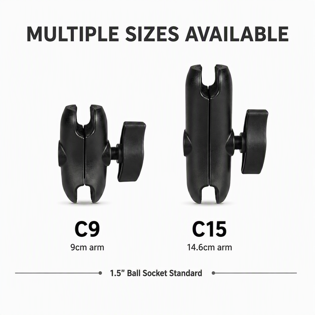 Heavy Duty 1.5 Inch C Size Ball Mount Components Aluminum Double Socket Arm AMPs Base Plate Dual Suction Cup Mount