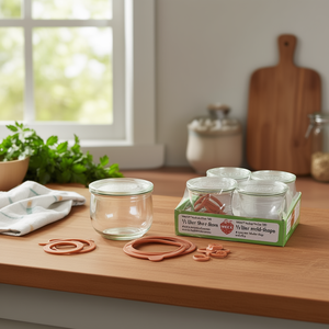 Weck Round Rim Jar 100 Half Liter Mold Shape 4 Pack With Rubber <b>Rings</b> And <b>Clips</b> - Product Image 3