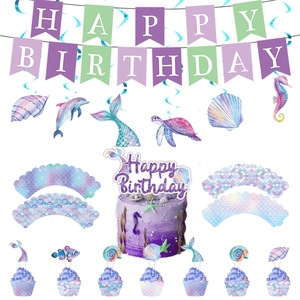 Nuovo Set di Piatti in Carta Ecologici a 4 Colori, Tema Sirena con Scaglie di Pesce, Stile Cartone Animato per Feste di Compleanno e Decorazioni - Product Image 4
