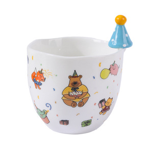 Tazas de café de cerámica con diseño de dibujos animados, con tapa de gorro de fiesta, juego en caja de regalo para celebración de cumpleaños - Product Image 6