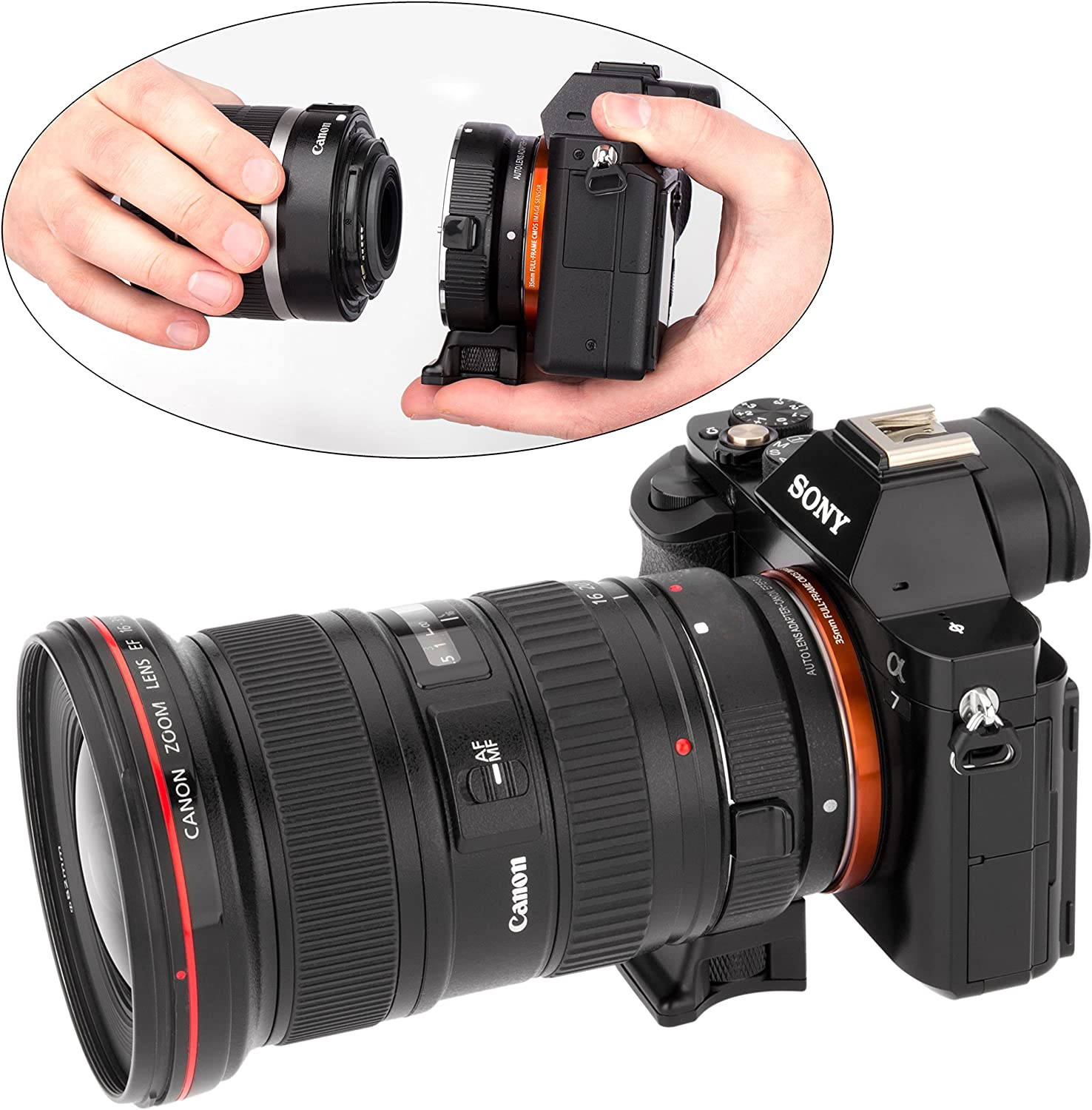 VGEET Adaptor Dudukan Lensa Kamera Dslr Fokus Otomatis untuk Kamera Canon EF Lensa E Mount NEX