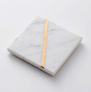 Solid <b>Green</b> Real Marble <b>Coasters</b> With Brass Inlay and Metal Stand/Holder -Non Slip Felt Padded - Sealed Marble, Stain Resistant - Product Image 6