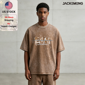 T-shirt Oversize in Cotone Lavato con Stampa Emm Brush, Stile Retrò Streetwear, per Uso Quotidiano Casual, Maglietta Disponibile all'Ingrosso dal Magazzino USA - Product Image 1