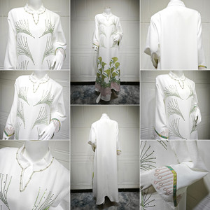 AB475 Abaya de luxe du Moyen-Orient, Dubaï, robe musulmane pour femmes, jacquard, estampage à chaud, strass, jalabiya pour vêtements islamiques - Product Image 6