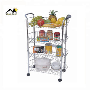 4 Tiers Metal Wire Organizer Kitchen Fruit <strong>Vegetable</strong> Trolley <strong>Rack</strong> Storage <strong>Rack</strong> <strong>on</strong> <strong>Wheels</strong> Holders Storage Cart Drainer <strong>Rack</strong> - Product Image 1