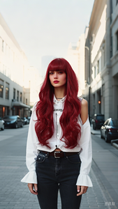 Parrucche ondulate naturali rosse da 26 pollici con frangetta stile natale <span class=keywords><strong>parrucca</strong></span> sintetica parrucche da <span class=keywords><strong>donna</strong></span> per feste quotidiane o uso Cosplay - Product Image 4